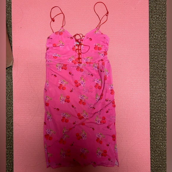Pink mesh mini dress with fruit design size xs - Picture 1 of 3
